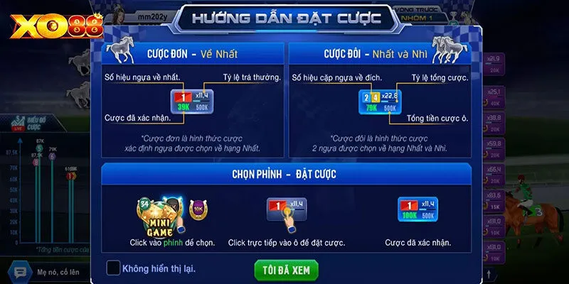 Hướng dẫn cách đặt cược đua ngựa xèng tại XO88